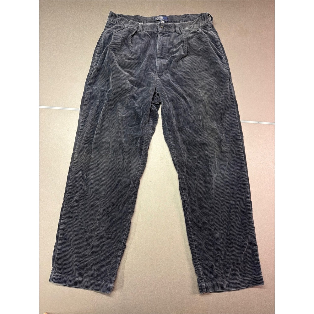 Polo Ralph Lauren Cords Gray Corduroy Pants Men's 34x30 Pleated Classic Fit